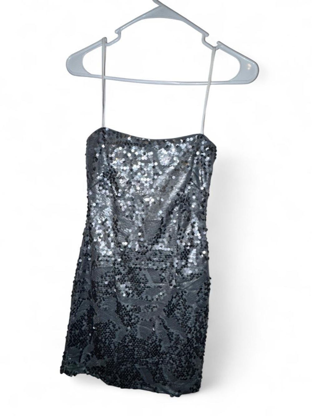 Vintage Steppin' Out Silver Sequin Spaghetti Strap Prom Dress